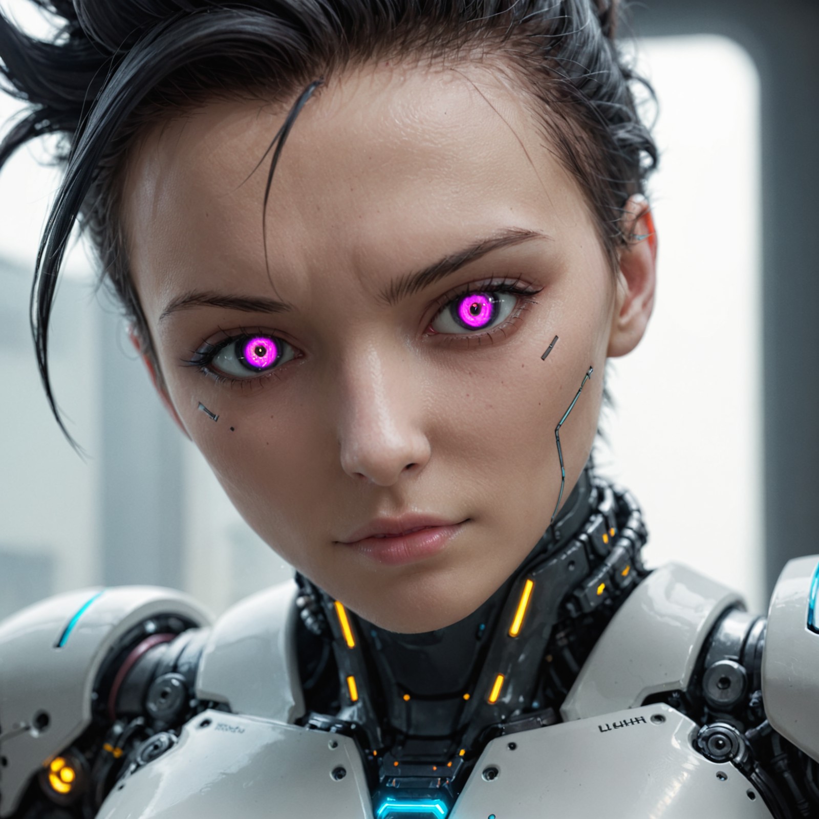 closeup,photo,face portrait, cyberpunk warrior, robotic parts, natural light